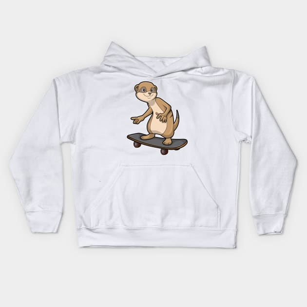 Meerkat as Skater with Skateboard Kids Hoodie by Markus Schnabel